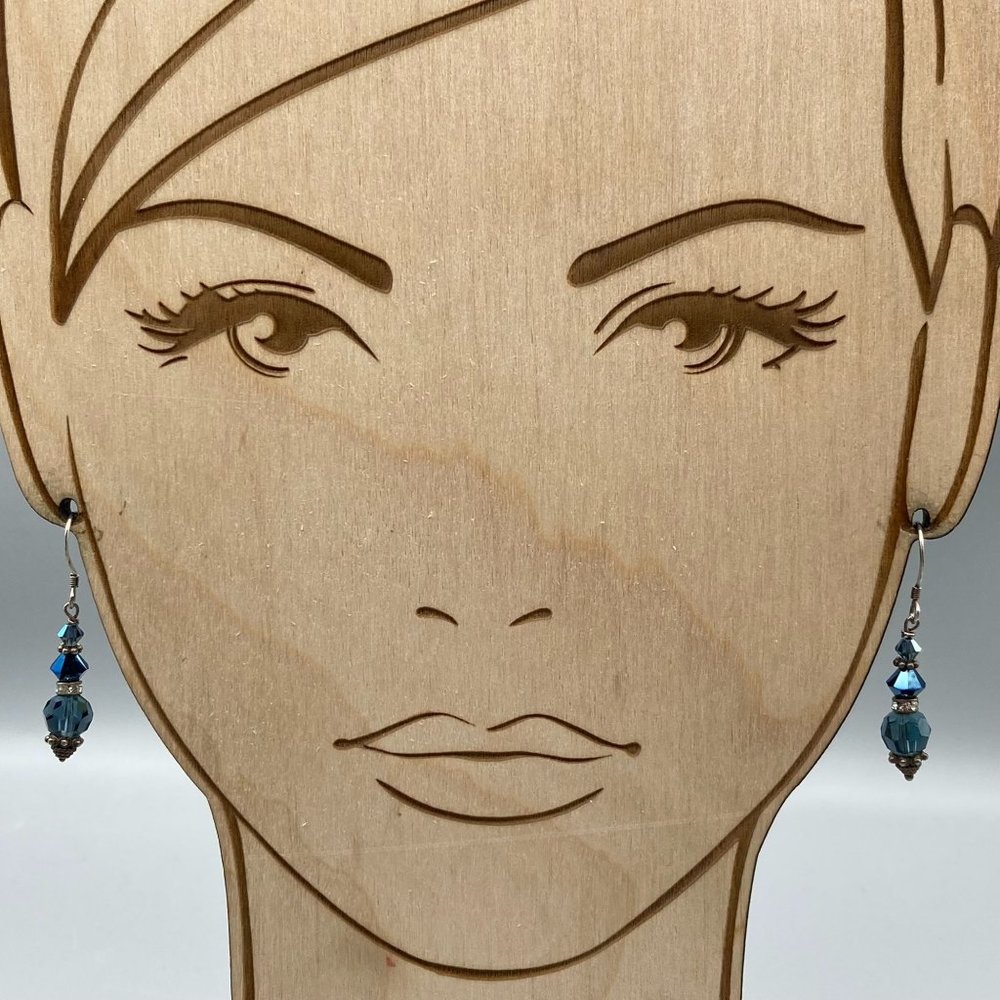 Midnight Shimmer Drop Earrings, Vintage Sterling Silver with Deep Blue Faceted